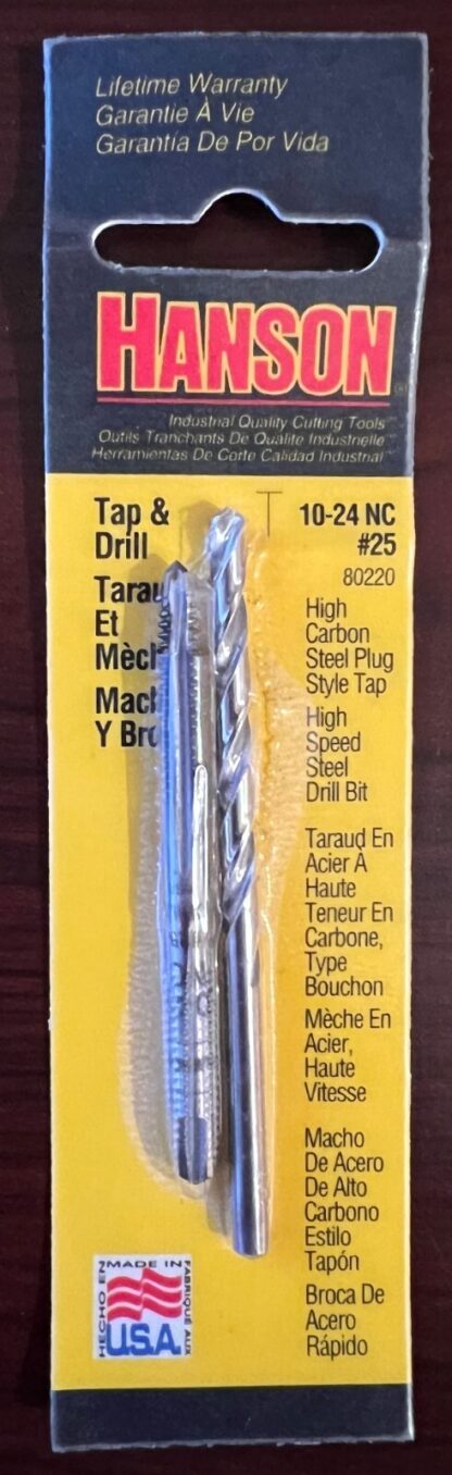 Hanson USA 10-24 NC Tap Set with Drill Bit #25 USA Lifetime Warranty