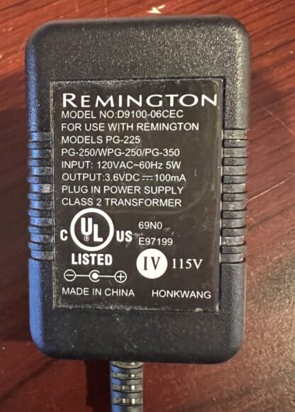 Remington Power Supply D9100-06CEC Input 120 VAC Output 3.6 VDC 100mA - Image 2