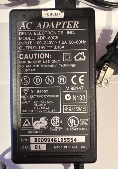 Delta ADP-60CB AC DC Power Supply Adapter Charger Output 19V / 3.16A - Image 2