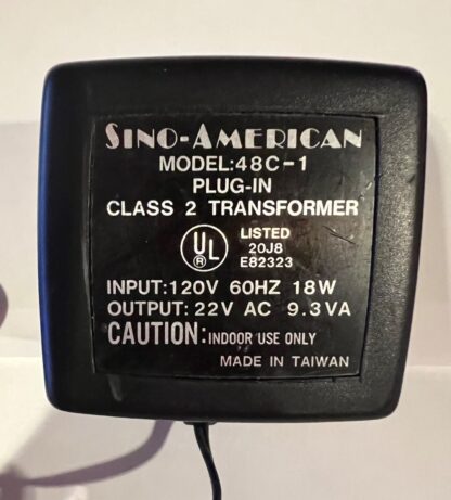 Sino-American Model 48C-1 Class 2 Plug-In AC Transformer 120V 60HZ 18W 22V 9.3VA - Image 2