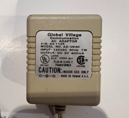 Global Village Communication AD-0940 AC Adapter 120VAC 60Hz 7W DC 9V 400mA - Image 2