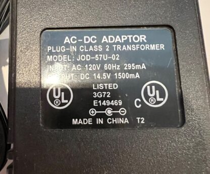 AC-DC Adaptor JOD-57U-02 Input 120V 60Hz 295mA Output DC 14.5V 1500mA - Image 2