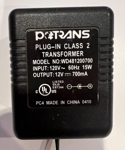 POTRANS CLASS 2 TRANSFORMER ADAPTER WD481200700 120V 60Hz 15W 12V 700mA - Image 3