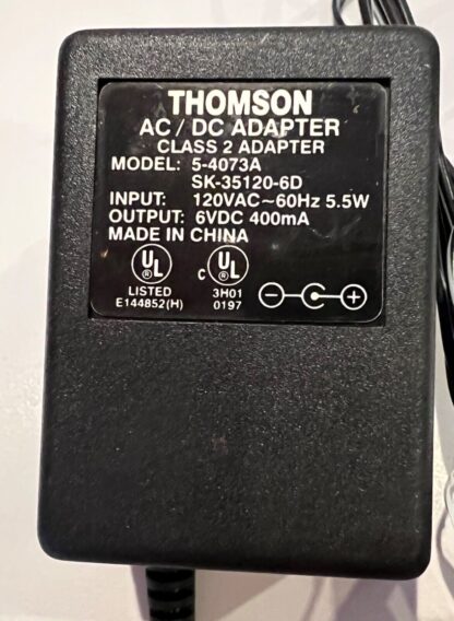 Thomson 5-4073A SK-35120-6D Adapter Power Supply 120V 60Hz 5.5W 6VDC 400mA - Image 2