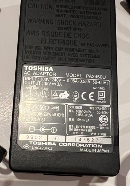 Genuine TOSHIBA PA2450U Adapter Power Cord Battery Charger 240V 60Hz 15V Japan - Image 2