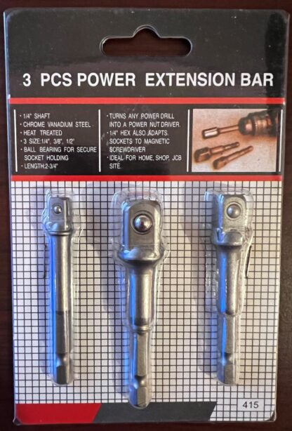 3Pcs Power Extension Bar Chrome Vanadium Steel 3 Size: 1/4", 3/8", 1/2"