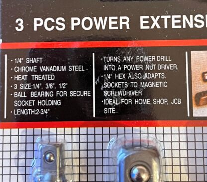 3Pcs Power Extension Bar Chrome Vanadium Steel 3 Size: 1/4", 3/8", 1/2" - Image 3