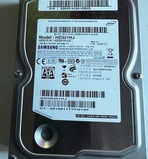Samsung HD321HJ 320GB 3.5" SATA HDD FW: 1AC01117 P/N: HD321HJ/C 2010.03