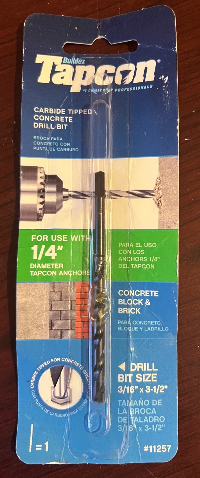 NEW Buildex Tapcon 11257 Drill Bit 3/16"x3-1/2" For Use With 1/4" Tapcon Anchors